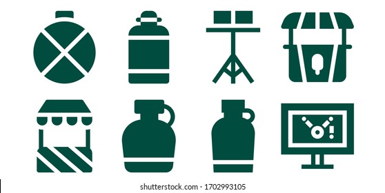 promo icon set. 8 filled promo icons.  Simple modern icons such as: Stand, Canteen, Display