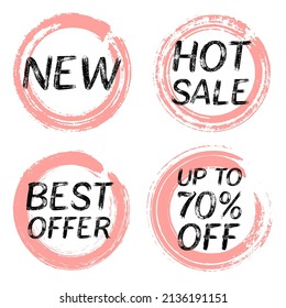 Promo icons, product sign labels. Off discounts sale tag labels, new arrival. Best price hot offer discount sale labels set. Tag stamps, promo badge, sticker off templates. up to 70% off hot sale