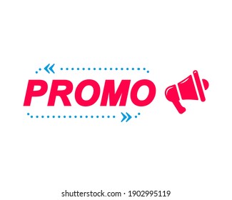 Promo labels. Speech bubbles with megaphone icon. Advertising and marketing sticker.