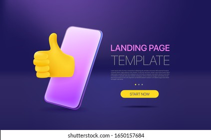 Promo landing page template with modern smartphone. Template with sample text