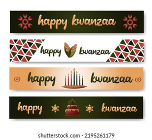 Promo sale flyer or banner of a special Kwanzaa event in green, red and yellow colors. With ethnical ornament. Vector illustration for offer, banner, flyer, advertising, promotion, commercial.