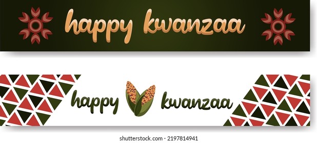 Promo sale flyer or banner of a special Kwanzaa event in green, red and yellow colors. With ethnical ornament. Vector illustration for offer, banner, flyer, advertising, promotion, commercial.