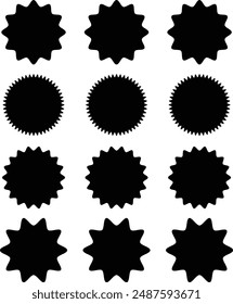Promo sale starburst or sticker of sunburst label icon. Vector black star price tag or quality mark badge for blank template design eps 10