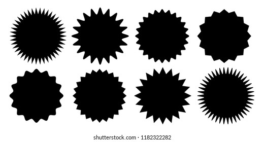 Promo sale sticker of starburst or sunburst icon. Vector black star price tag or quality mark badge for blank label template design.