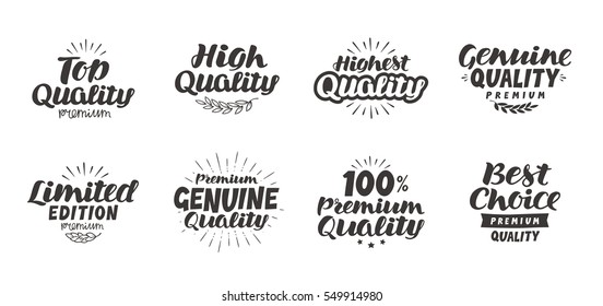 Promo set icons or symbols. Hand-drawn beautiful lettering high quality, premium, best choice, genuine, limited edition, top. Vector illustration