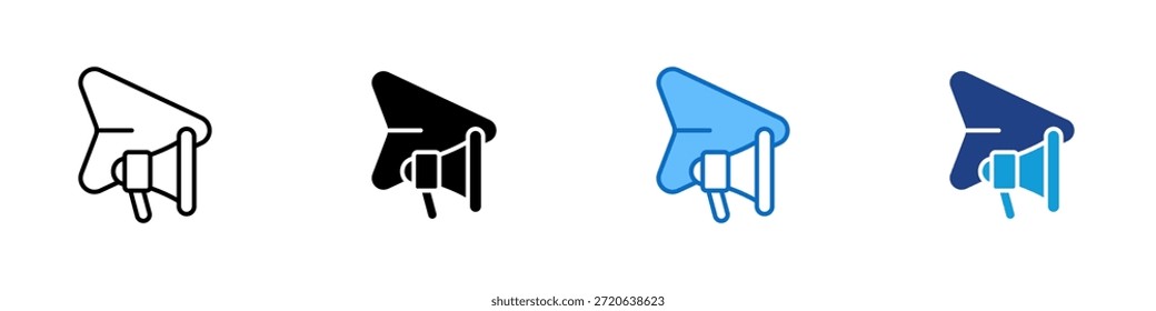 Promo Share Multiple Style Icon Design Vector - paper plane carrying a megaphone symbol representing promotional messages, marketing blasts, and outreach