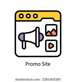 Ilustración de diseño de esquema relleno del vector de sitio de promoción. Símbolo del archivo EPS 10 de fondo blanco 