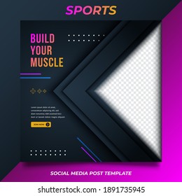 Promo Sports Fitness for Social media post template. modern and trendy vector design. Vector illustration.