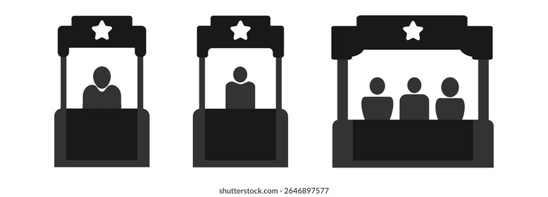 Ícone do vetor do suporte da promoção, símbolo da exposição. Ilustração de vetor plana, simples e moderna para site ou aplicativo móvel