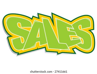 Promo sticker announcing sales over white background