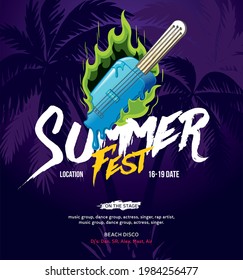promo for the summer festival. music festival poster template. guitar ice cream on fire.