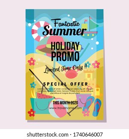 promo summer holiday flat style poster beach umbrella design template