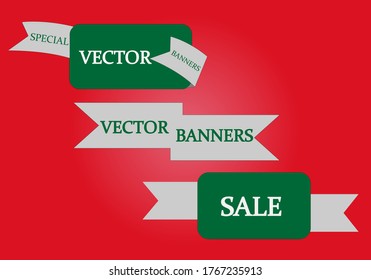 Promo vector banner with white and gray ribbon decoration
