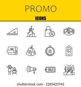 conjunto de iconos de línea vectorial de promoción. cuadrado, promoción y promociones Iconos. Diseño delgado de línea. Elementos gráficos de contorno modernos, símbolos de trazo simple ilustración de fondo