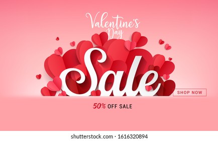 Promo Web Banner for Valentine's Day Sale. Vector illustration.banners.Wallpaper.flyers, invitation, posters, brochure, voucher discount.