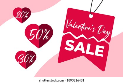 Promo Web Banner for Valentine's Day Sale. Valentine's day sale offer label. banner template. discount label. Sale banner icon in vector.  purple and white isolated background