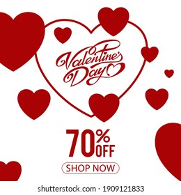 Promo Web Banner for Valentine's Day Sale. Beautiful Background with Hearts. Vector Illustration with Seasonal Offer.