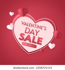 Promo Web Banner for Valentine's Day Sale. Beautiful Background with Red Hearts. Vector Illustration with Seasonal Offer. Valentine's Day Poster.