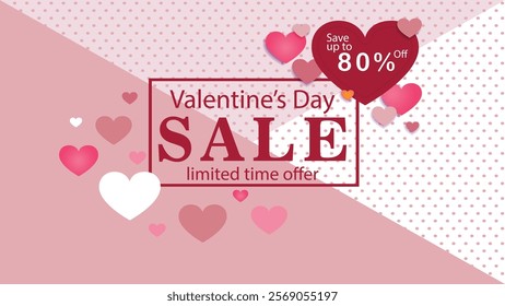 Promo Web Banner for Valentine's Day Sale 80% off