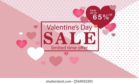 Promo Web Banner for Valentine's Day Sale 65% off
