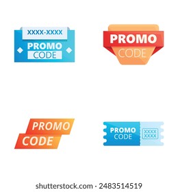 Promocode icons set cartoon vector. Colorful coupon template for big sale. Special offer