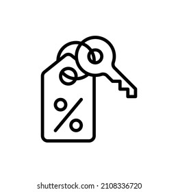 Dünnzeilensymbol fördern: Prozent signieren auf dem Etikett mit Schlüssel. Moderne Vektorgrafik für Rabatt.