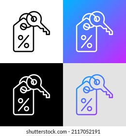 Icono de promoción de código delgado de línea: porcentaje de inicio de sesión en la etiqueta con la clave. Ilustración vectorial moderna para el descuento.