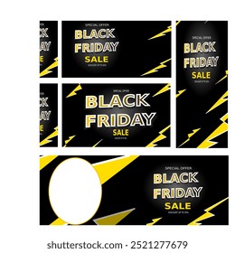 Promueve el Black Friday con un conjunto llamativo: fondos negros llamativos, acentos rojos vibrantes y descuentos llamativos en volantes, folletos y Anuncios para un impacto máximo.