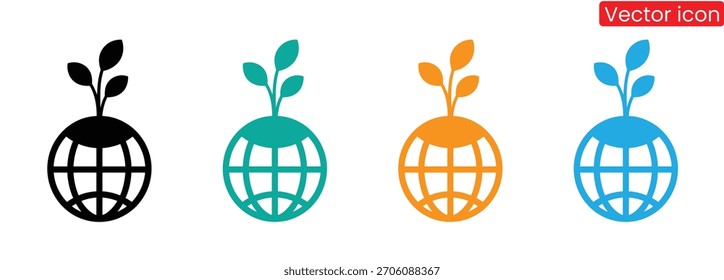 Promote ecological balance with sprouting globe icons set,global environment icon set. environmentally friendly and eco symbols. sprout with leaves and earth globe.