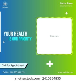 Promote hospitals treatment services banners online platform. Digital marketing social media poster and square template background design.