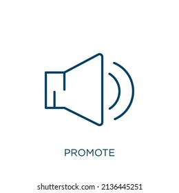 icono de promoción. Icono de la promoción lineal delgada aislado en fondo blanco. Signo de promoción de vector de línea, símbolo para web y móvil