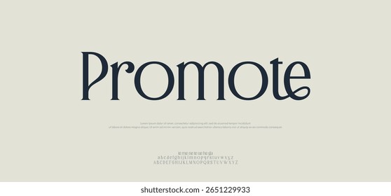 Promote logo Luxury font alphabet. Typography abstract minimalist sans serif technology, electronic, digital, music, movie, creative logos fonts. vector illustration