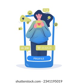 Promote profile on social media, Get popularity with likes sign flat illustration