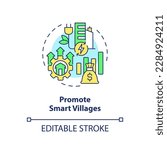 Promote smart villages concept icon. Digital technology. Rural development program abstract idea thin line illustration. Isolated outline drawing. Editable stroke. Arial, Myriad Pro-Bold fonts used