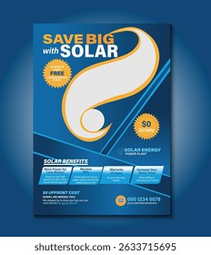 Promova a economia de energia solar com este modelo de panfleto profissional. Ideal para empresas de serviços solares, é totalmente editável, pronto para impressão e perfeito para o marketing de soluções e ofertas de energia eco-friendly.