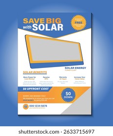 Promova a economia de energia solar com este modelo de panfleto profissional. Ideal para empresas de serviços solares, é totalmente editável, pronto para impressão e perfeito para o marketing de soluções e ofertas de energia eco-friendly.
