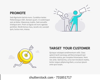 Promote and Target your customer. Marketing business concept. Vector thin line illustration design.