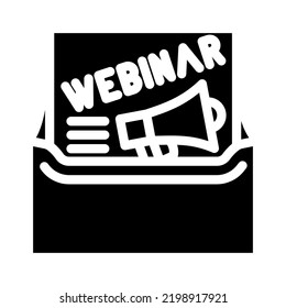 fördern Sie webinar Glyph Symbol Vektor. Webinar-Zeichen fördern. einzelne Symbolillustration
