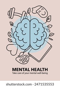 Promote wellness with this poster emphasizing mental health. A striking design that inspires self-care and emotional awareness for a balanced life.