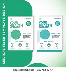 Promote your healthcare services with this clean and editable A4 flyer template. Perfect for clinics, doctors, and medical centers. Available in AI and EPS formats.