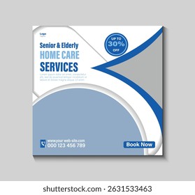 Promote your senior care business with this elegant and customizable social media post template. Perfect for highlighting home care services, caregiver support, and family trust.
