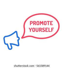 Promote yourself. Megaphone with speech bubble icon. Flat vector illustration on white background.