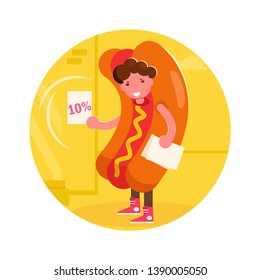 Promoter In A Hot Dog Costume Vector. Cartoon. Isolated Art 