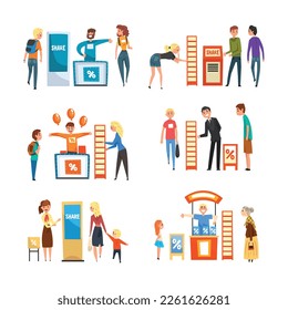 Promoters Advertising Products or Services to Walking People Vector Set