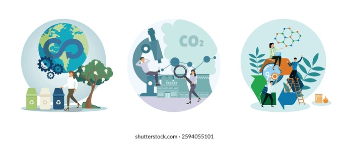 Promotes environmental awareness, resource conservation, and responsible waste management. Professionals studying CO2 emissions and their environmental impact. Teamwork in Check air pollution Research