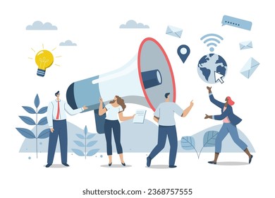 Promoting communication with customers, Sending important messages, Marketing activities with social media campaigns, Business marketing media. Advertising teams, or announcements with a megaphone.