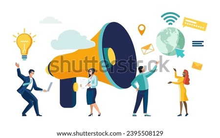 Promoting communication with customers, Sending important messages, Marketing activities with social media campaigns, Business marketing media. Advertising teams, or announcements with a megaphone