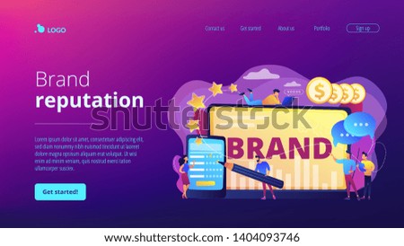 Promoting company credibility. Increasing clients loyalty. Customers conversion. Brand reputation, brand management, sales driving strategy concept. Website homepage landing web page template.