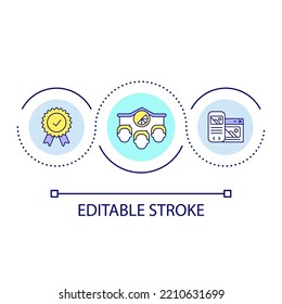 Promoting good quality product loop concept icon. Brand advertising abstract idea thin line illustration. Marketing strategy. Guarantee. Isolated outline drawing. Editable stroke. Arial font used