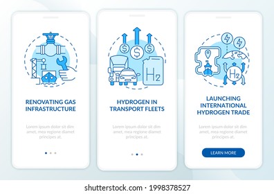 Promoting green hydrogen onboarding mobile app page screen. Renovation walkthrough 3 steps graphic instructions with concepts. UI, UX, GUI vector template with linear color illustrations
